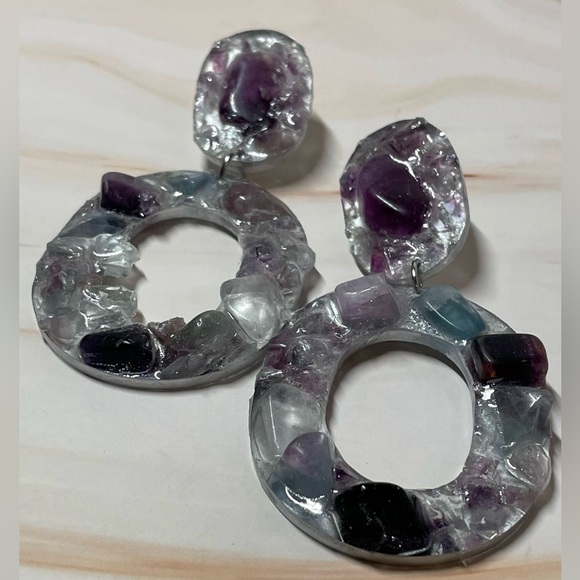 Laboradite & Mirrored Glass Earrings| Handmade - Picture 6 of 6